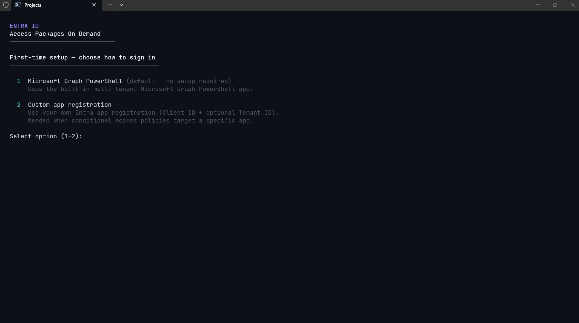 First-time setup — choose how to sign in