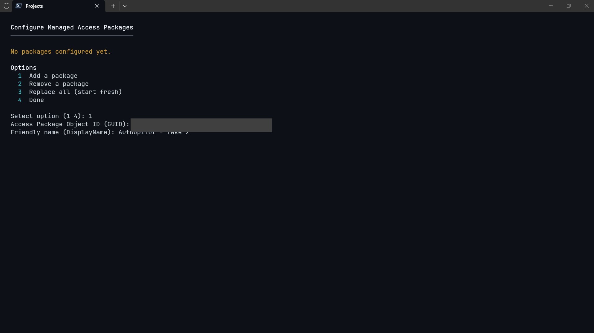 Configure managed access packages by object ID and friendly name